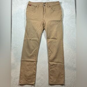 Distressed Mountain Khakis 36W 34L Slim Tailored British Khaki Performance Pants